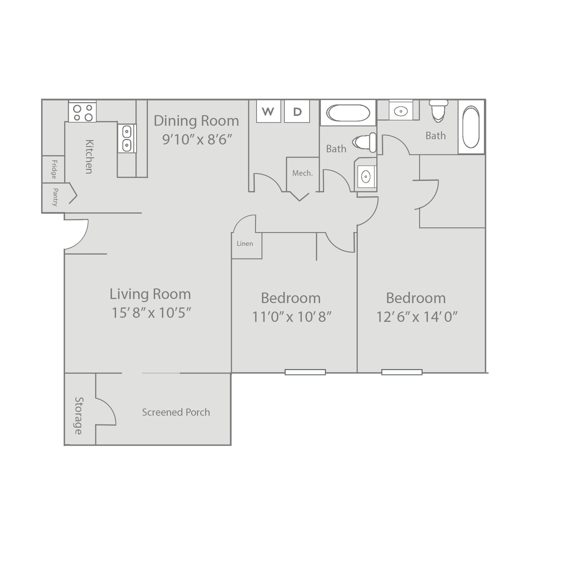 Floor plan for 2 beds, 2 baths, 1286 sqft